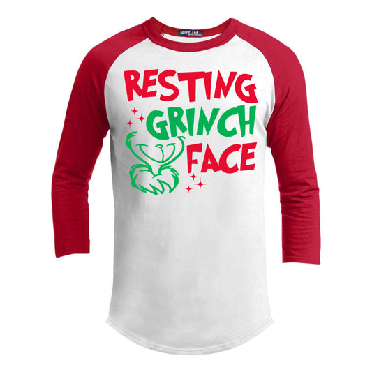 Resting Grinch Face Premium Christmas Raglan