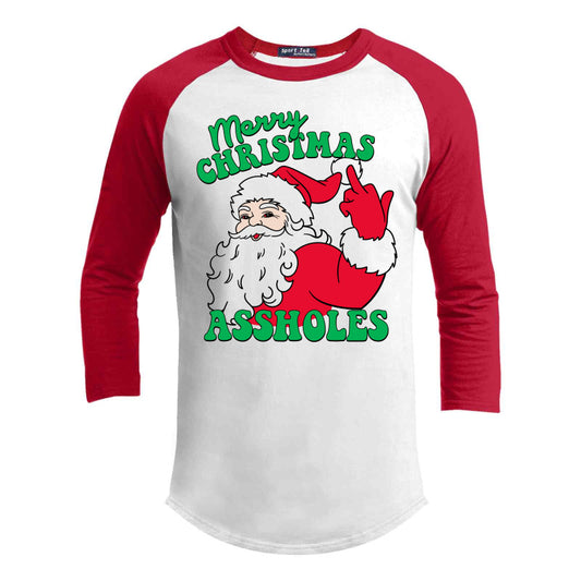 Merry Christmas Assholes Premium Christmas Raglan