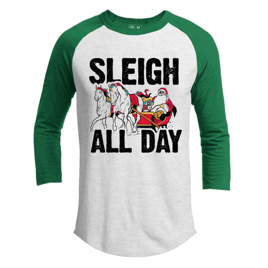 Sleigh All Day 2 Premium Youth Christmas Raglan