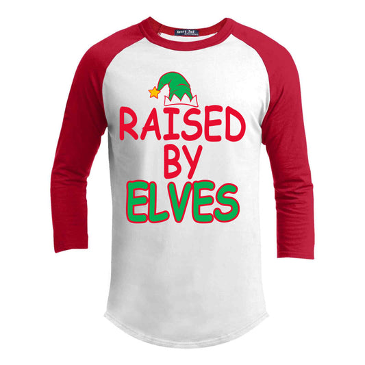 Raised By Elves Premium Youth Christmas Raglan