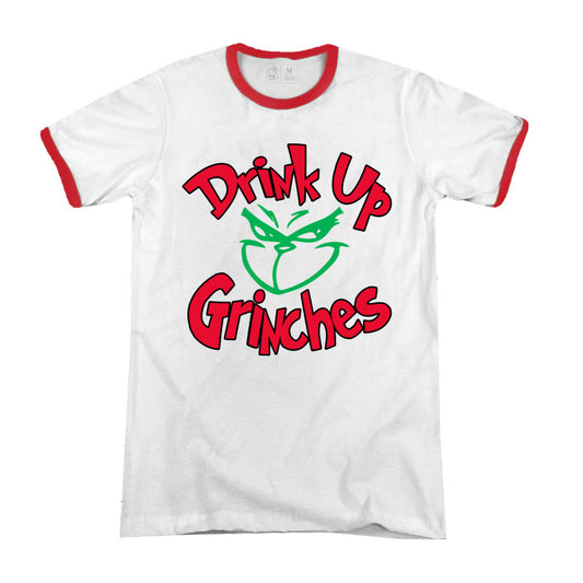 Drink Up Grinches Premium Christmas Ringer T-shirt
