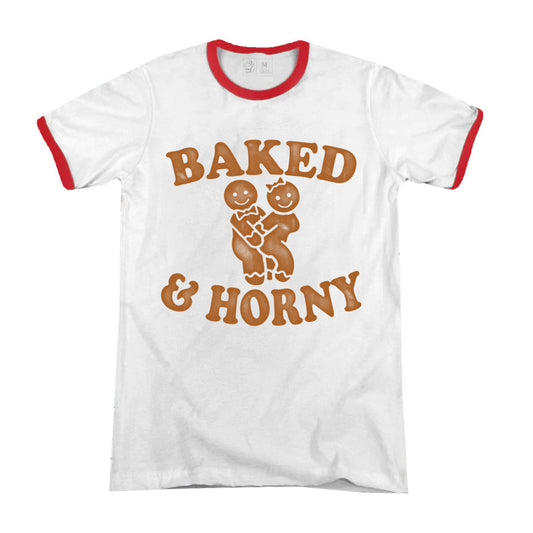 Baked And Horny Premium Christmas Ringer T-shirt